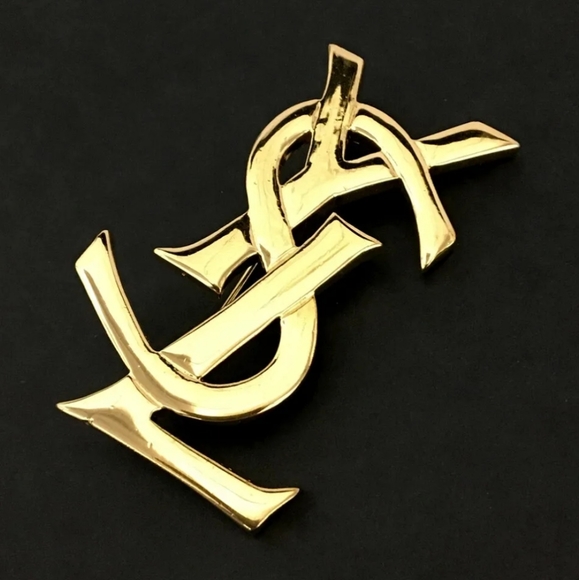 YSL SAINT LAURENT CASSANDRA GOLD TONE BROOCH - Picture 2 of 10